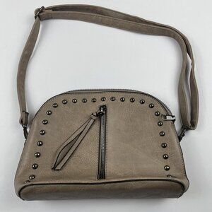 Sam & Hadley Crossbody Purse Bag Studded Faux Leather 2 Zip Compartments Beige